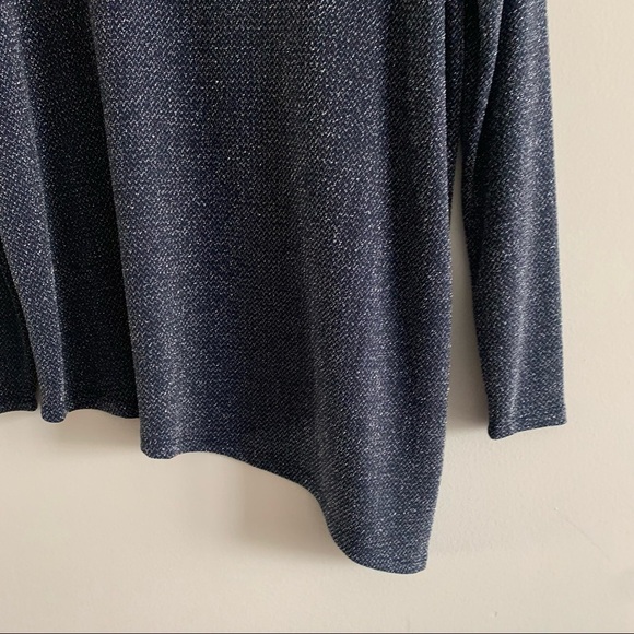 DIANE GILMAN Angled Hem Bateau Neck Top Eggplant Long Sleeve Blue Glitter - Picture 5 of 11